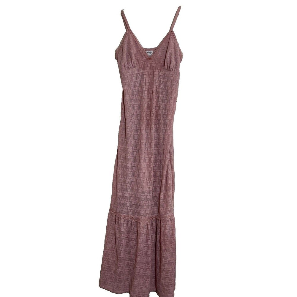 No Boundaries Baby Doll Maxi Dress Womens S 4/6 Pink Dusty Rose Lace Lined Knit